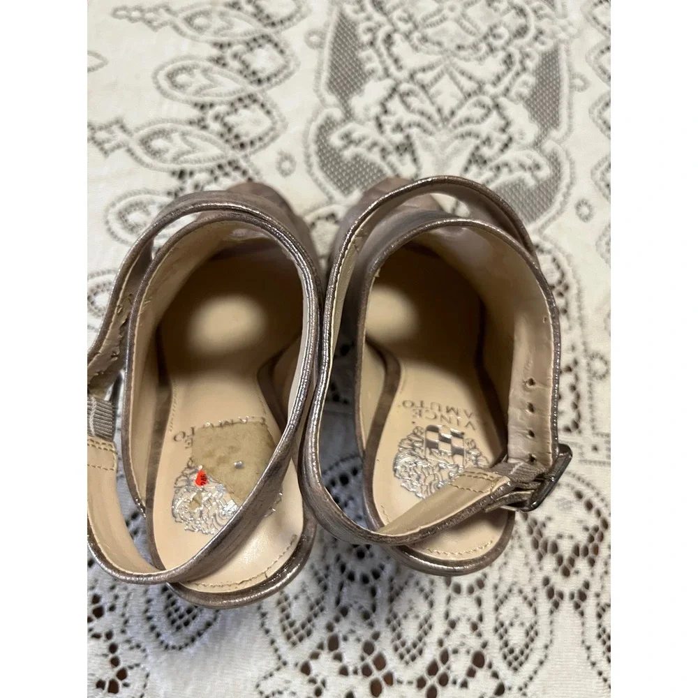 Vince Camuto Metallic Bronze Peep Toe Slingback Booties Lizard Embossed Heels 8M